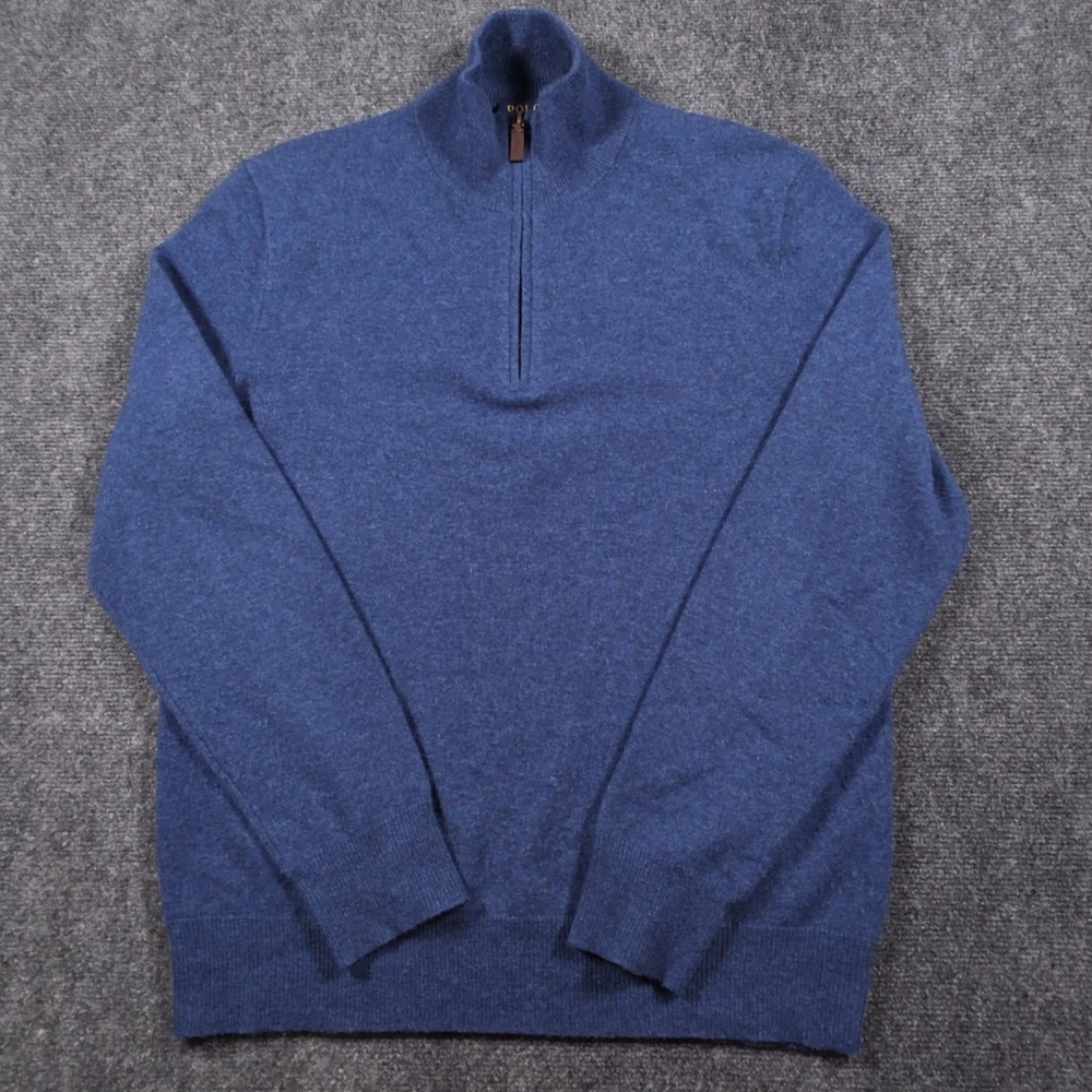 Polo Ralph Lauren Cashmere Sweater Mens M Blue 1/4 Zip Pullover Preppy